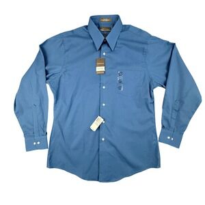 Van Heusen Mens Fitted Dress Shirt 16.5 34/35 Turquoise Blue Satin Stripe New